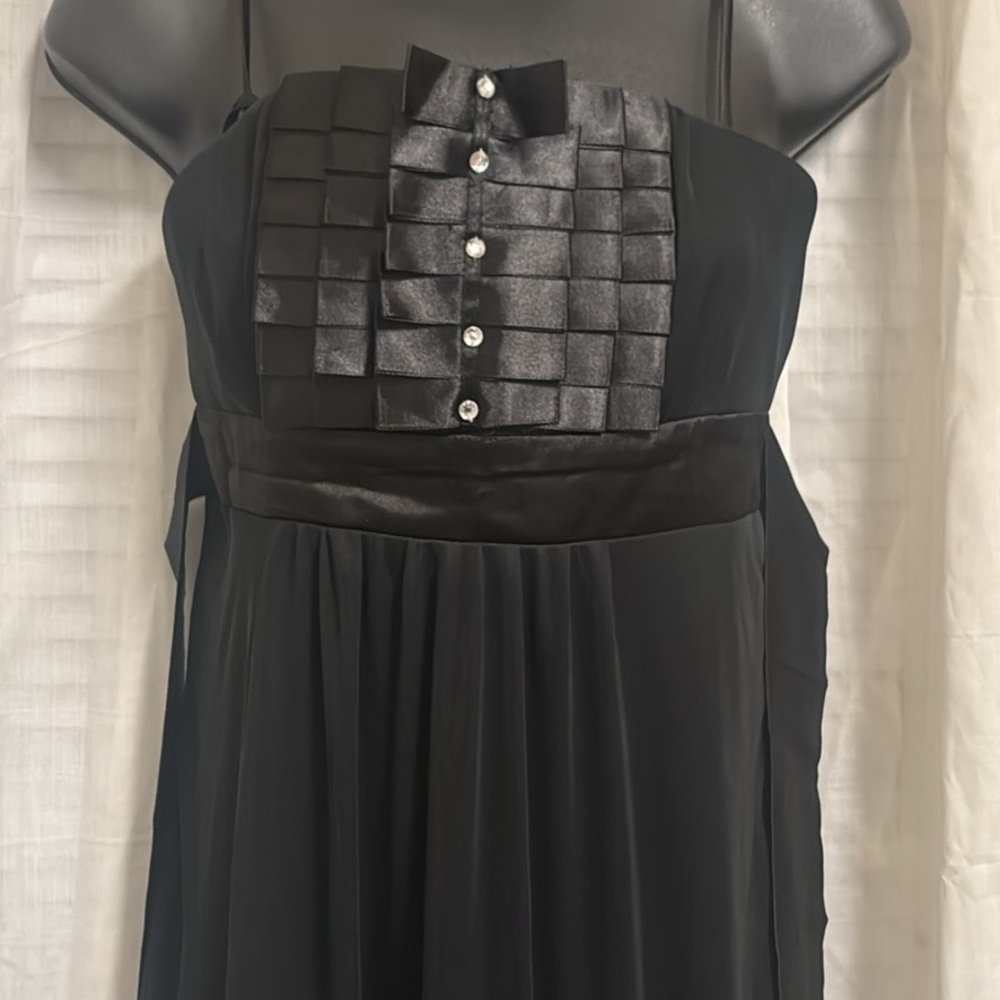 Dots Black Evening Dress with Strapless Pleated Bodice